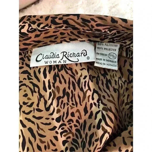 Claudia Richard Woman Size 22W/42 Brown Black Cheetah Print Button Up Blouse L/S - Picture 5 of 5